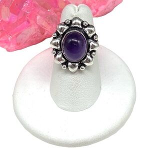 Amethyst Ring 925 Sterling Silver Overlay Natural Stone Crystal Size 5.5